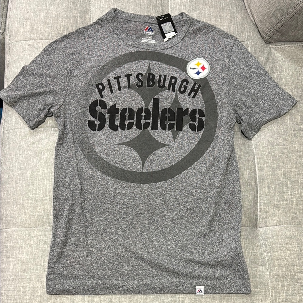 Majestic Gray Short Sleeve Steelers Tee
